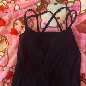 lululemon black yoga tank top with mesh cutouts